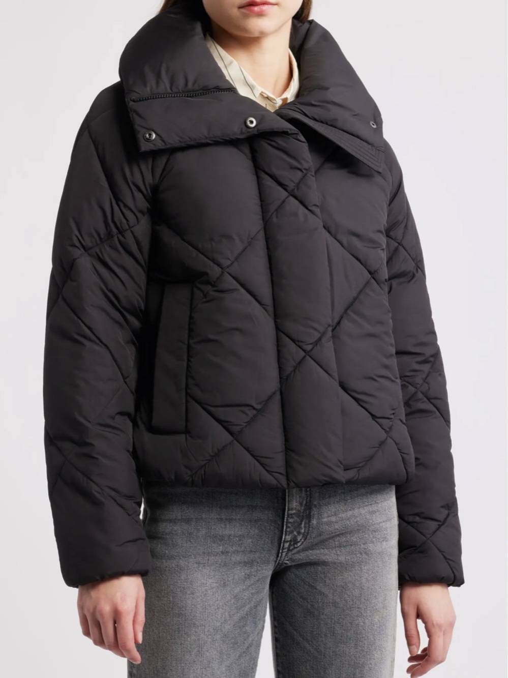 Black Missy Water Resistant Diamond Quilted Jacket